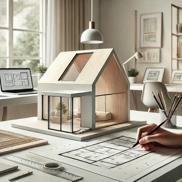 DALL·E 2024-12-13 15.00.36 - A clean and professional image highlighting the benefits of designing a minimalist house. The image features a modern, minimalist house model with sim